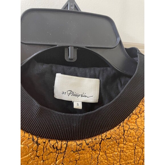 3.1 PHILLIP LIM Foil Copper Black CUT AWAY Self Underlayer SWEATSHIRT S - Picture 3 of 11